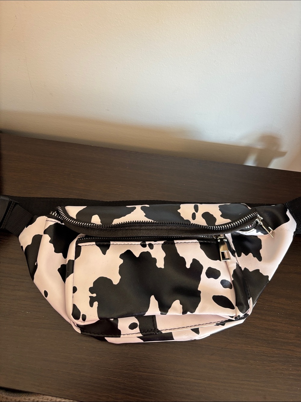 Black & White Cow Print Waist Bag for Men